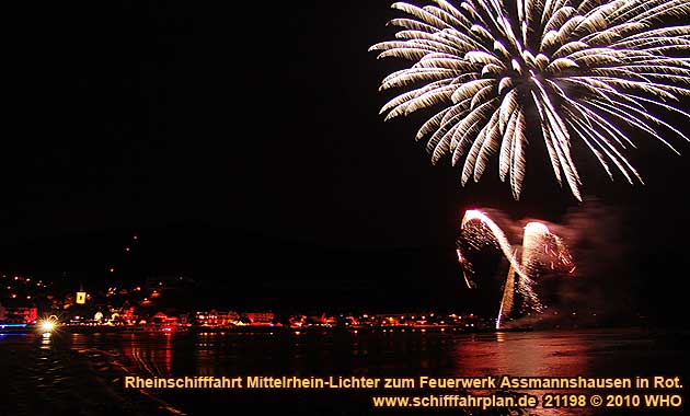 Rheinschifffahrt Mittelrhein-Lichter zum Feuerwerk Assmannshausen in Rot, dem schönsten Rotweinfest im Rheingau